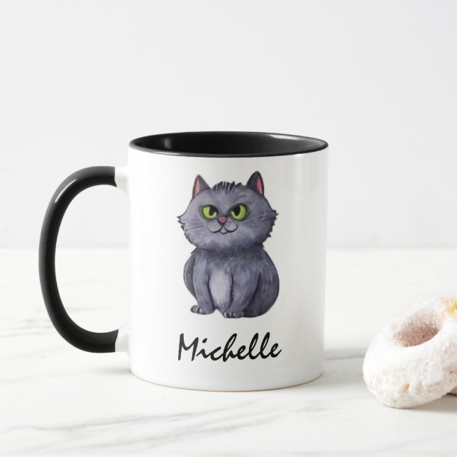 Personlig Namn Cute Spooky Cat Halloween Mugg (Med munk)