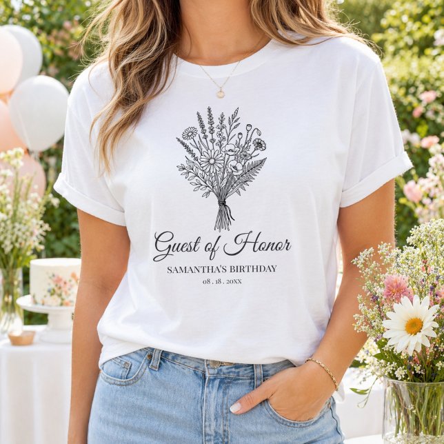 Personlig Namn & Datum Blommig Födelsedagsfest T Shirt (Skapare uppladdad)