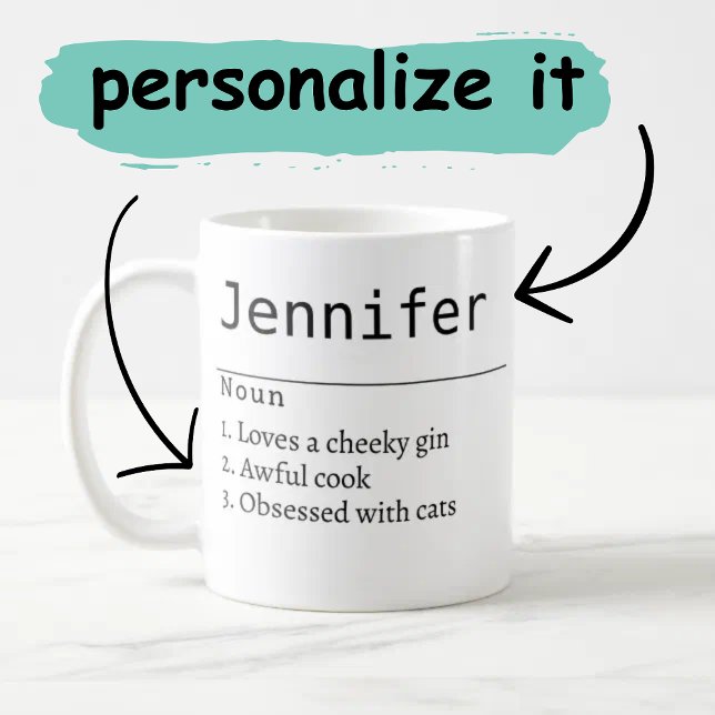personlig Namn Definitionslaserer av Grått med lat Kaffemugg (Name Definition Cup)
