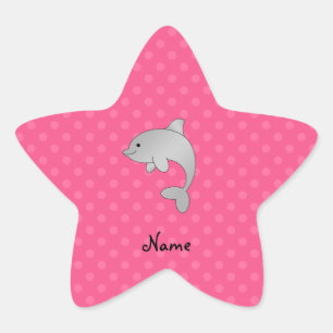Personlig namn delfiner rosa polka dots stjärnformat klistermärke
