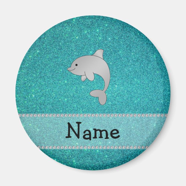 Personlig namn delfinturkos glitter magnet (Framsidan)