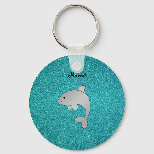 Personlig namn delfinturkos glitter nyckelring (Framsida)