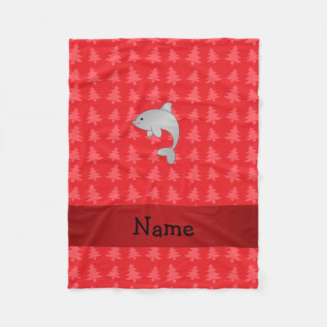 Personlig namn delphin red julgranar fleecefilt (Framsidan)