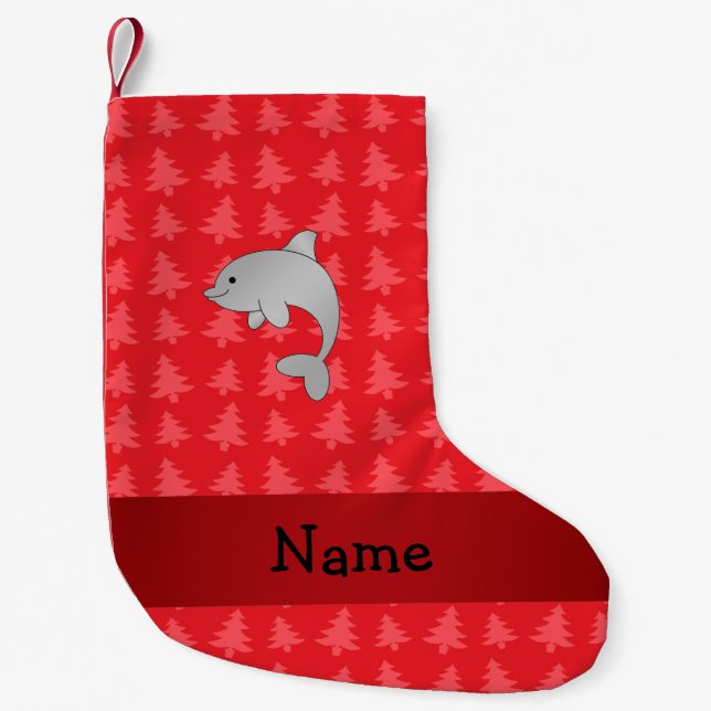 Personlig namn delphin red julgranar liten julstrumpa (Framsidan)
