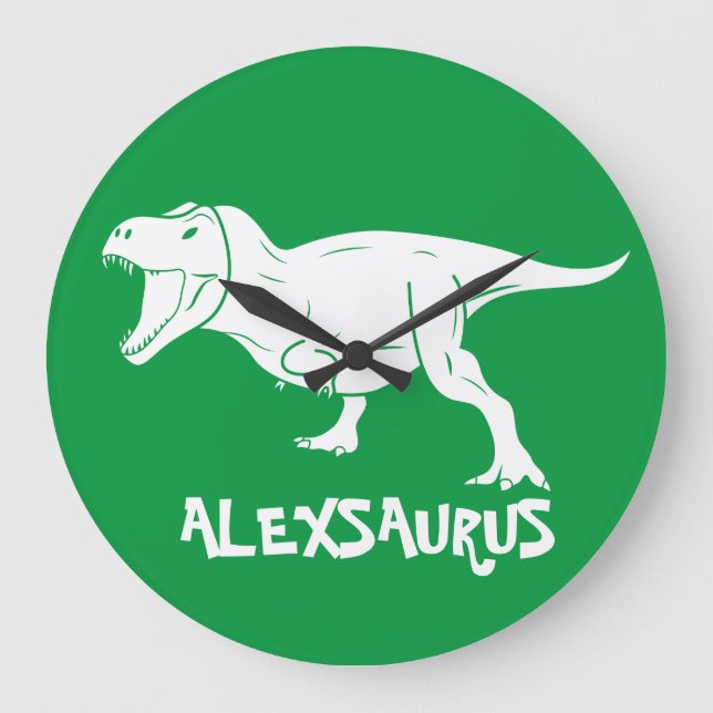 Personlig Namn Dinosaur Large Clock Stor Klocka (Framsida)
