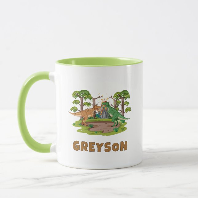 Personlig Namn Dinosaurie Barn Varm Choklad Mugg (Vänster)