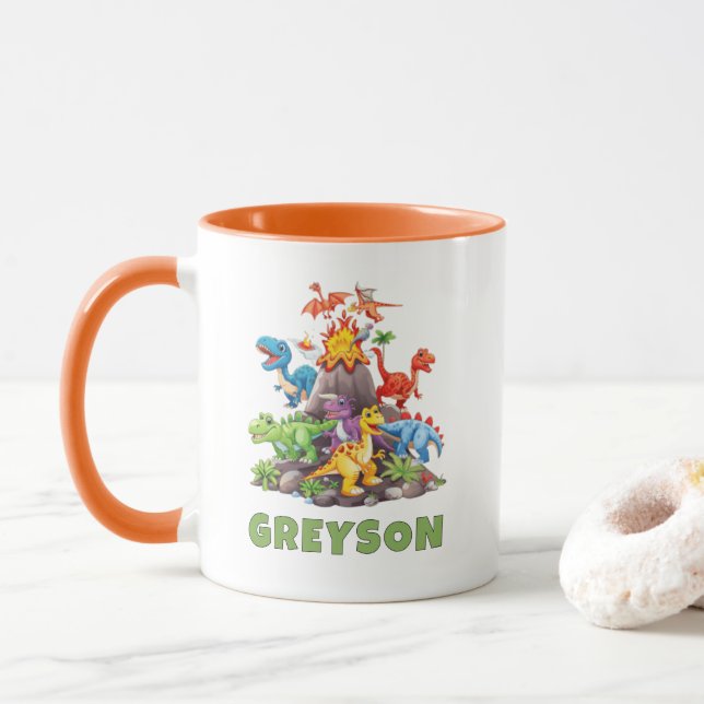 Personlig Namn Dinosaurie Barn Varm Choklad Mugg (Med munk)