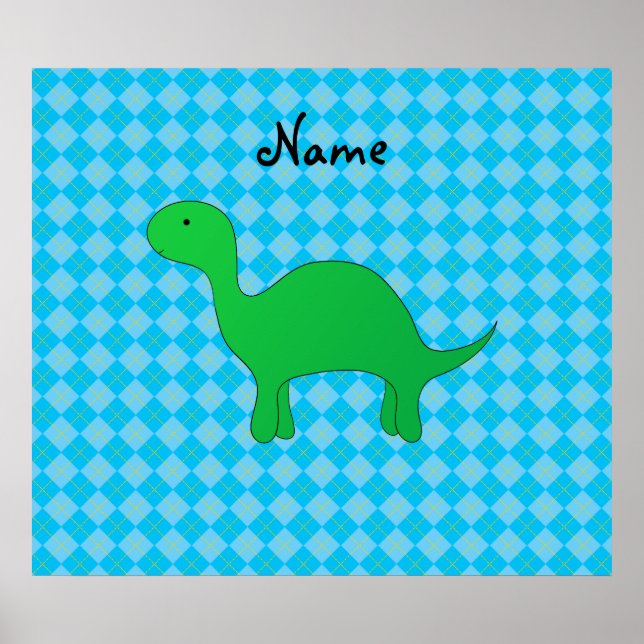 Personlig namn dinosaurius blue argyle poster (Framsidan)