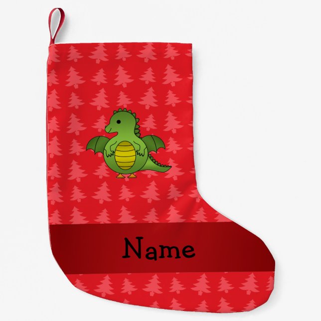 Personlig namn drakon röd julgranar liten julstrumpa (Framsidan)