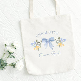 Personlig Namn Dusty Blue Cute Bow Flower Girl Tygkasse