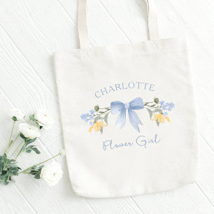 Personlig Namn Dusty Blue Cute Bow Flower Girl Tygkasse