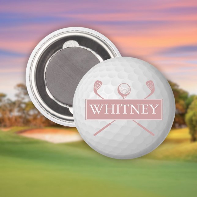 Personlig Namn Dusty Ro Rosa Golf Boll Magnet (Personalized Name Dusty Rose Pink Golf Ball Magnet)