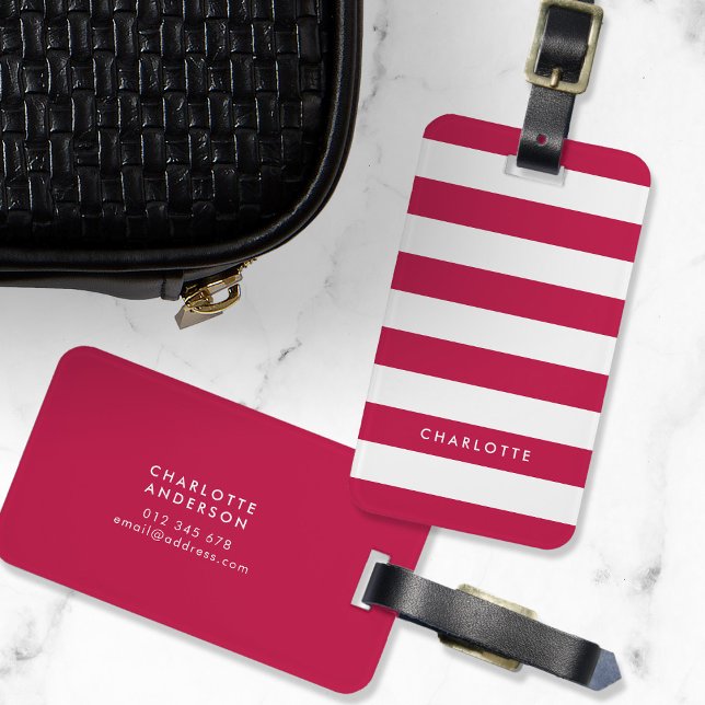 Personlig Namn Editable Färg och White Rand Bagagebricka (Skapare uppladdad)