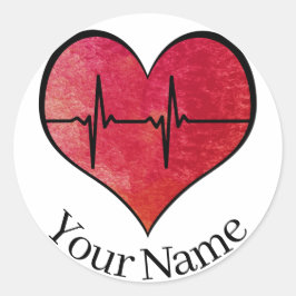 Personlig Namn EKG Röd -- Akvarellhjärta Runt Klistermärke
