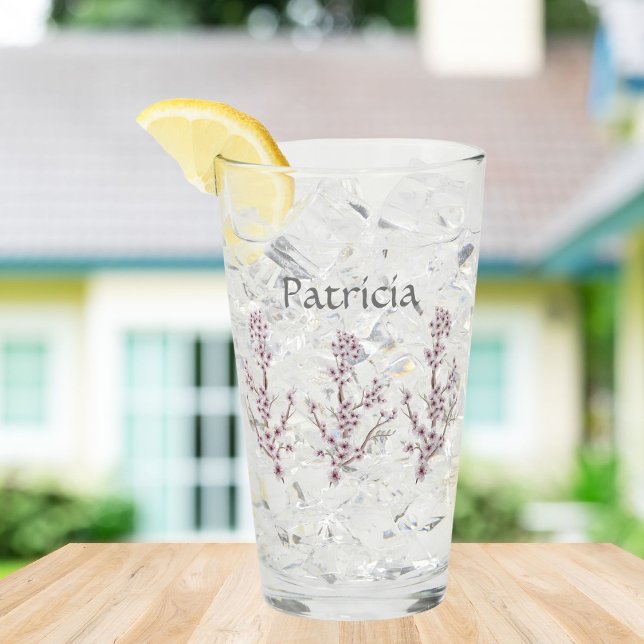 Personlig Namn Elegant Blommar av körsbär Rosa Glaskopp (Skapare uppladdad)