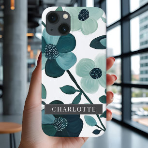 Personlig Namn Elegant Blue Aqua Blommigt Vines