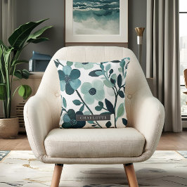 Personlig Namn Elegant Blue Aqua Blommigt Vines Kudde
