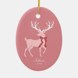 Personlig Namn Elegant Rosa Reindeer jul Julgransprydnad Keramik