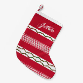 Personlig Namn Elegant Snöflingor Mönster Red Liten Julstrumpa