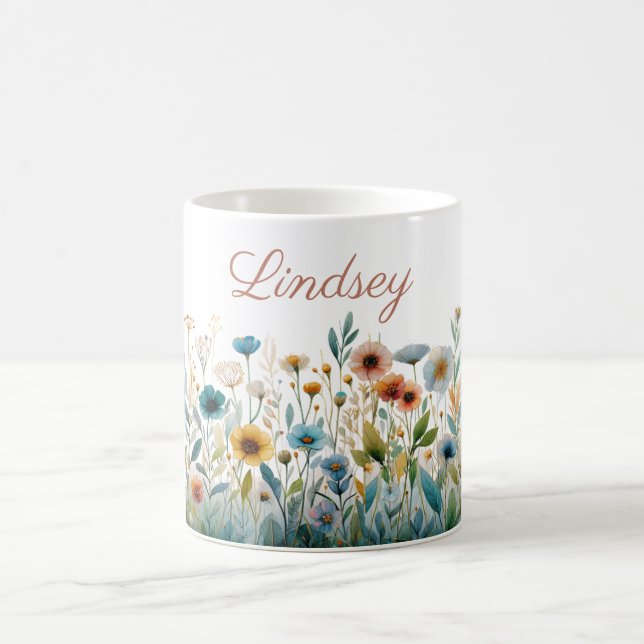Personlig Namn Elegant Watercolor Blommigt Gift Kaffemugg (Center)