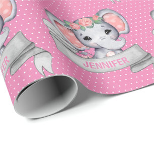 Personlig Namn Elephant Flicka Rosa Presentpapper