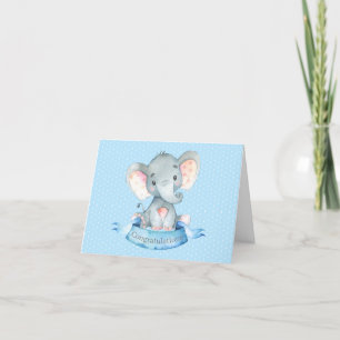 Personlig Namn Elephant Pojke Blue och Grått  Tack Kort