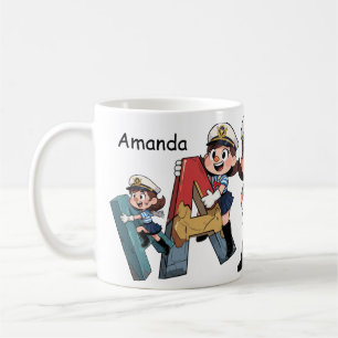Personlig Namn & En Sjöman Tecknad Karaktär Kaffemugg