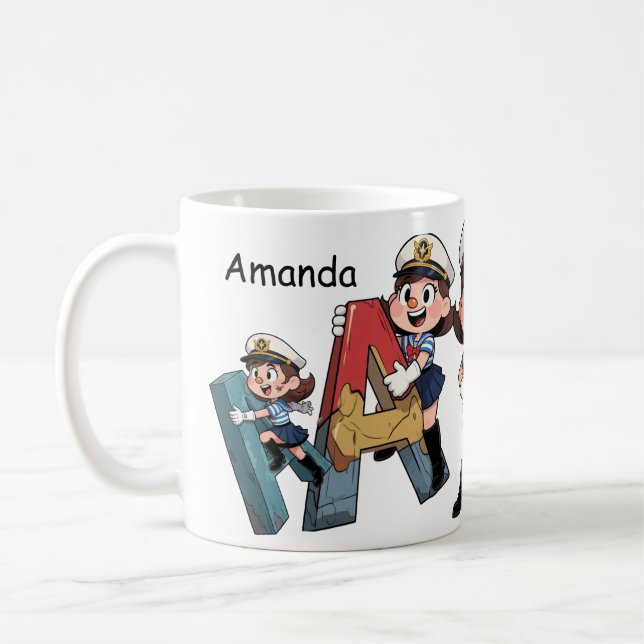 Personlig Namn & En Sjöman Tecknad Karaktär Kaffemugg (Vänster)