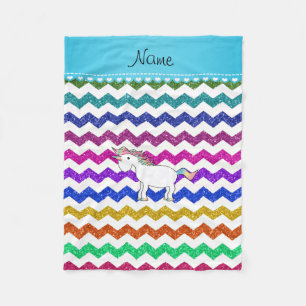 Personlig namn encorn glitter rainbow chevrons fleecefilt