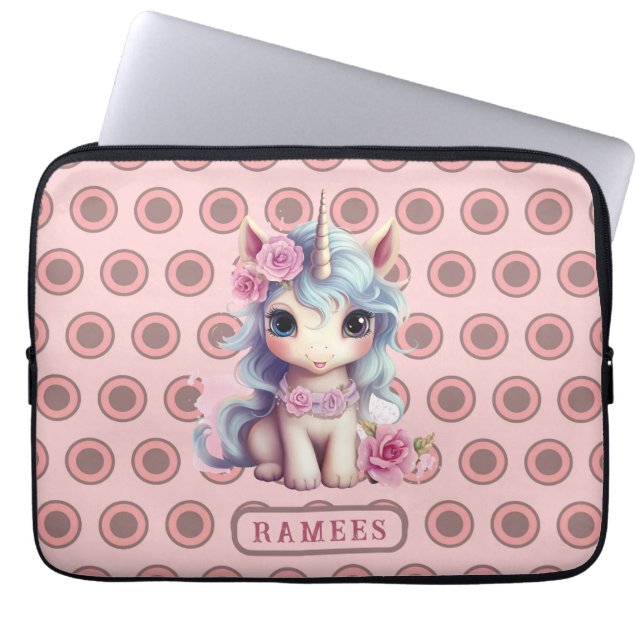 Personlig Namn Fairy Baby Unicorn Sparkling Laptop Fodral (Framsidan)