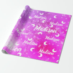 Personlig Namn Fairy Chic Vibrant Fuchsia Rosa Presentpapper
