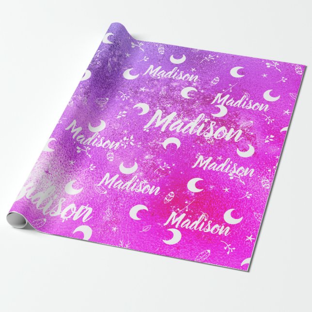 Personlig Namn Fairy Chic Vibrant Fuchsia Rosa Presentpapper (Utrullad)