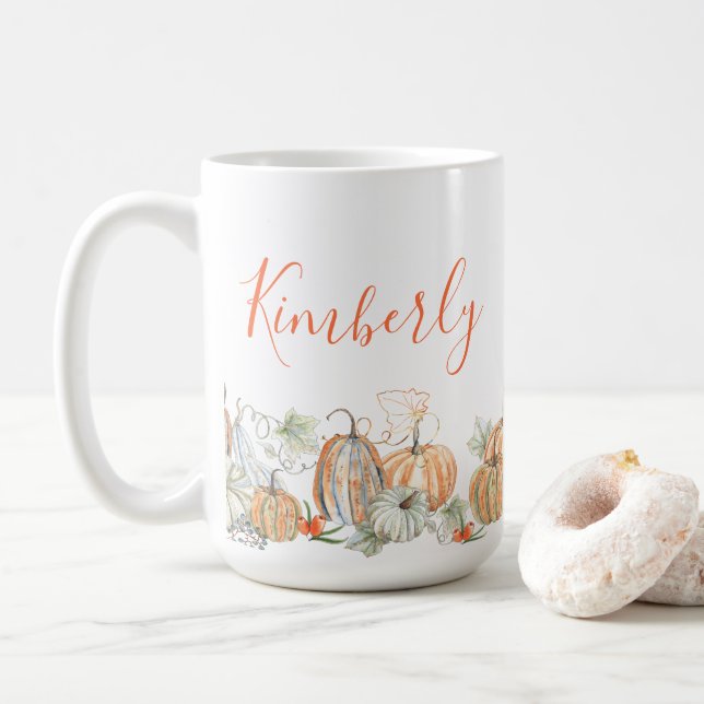 Personlig Namn Fall Pumpkins Kaffemugg (Med munk)