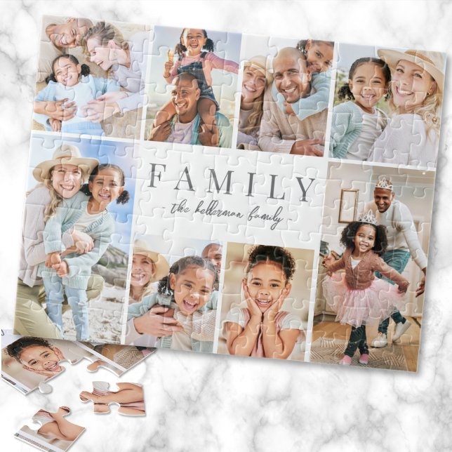 Personlig Namn-familjens fotosamling Pussel (Personalized Name Family Photo Collage jigsaw puzzle)