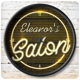 Personlig NAMN Faux Neon Sign Beauty Hair Salon Stor Klocka