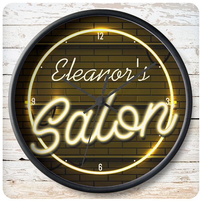 Personlig NAMN Faux Neon Sign Beauty Hair Salon Stor Klocka (Skapare uppladdad)