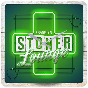 Personlig NAMN Faux Neon Stoner Lounge Pub Fyrkantig Klocka