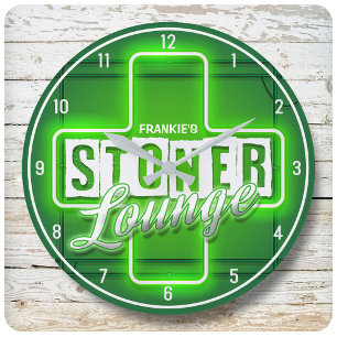 Personlig NAMN Faux Neon Stoner Lounge Pub Stor Klocka