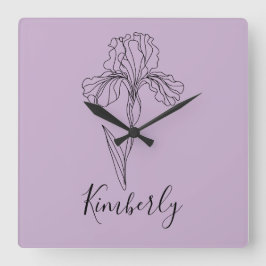 Personlig namn februari iris Birtud Flower Fyrkantig Klocka