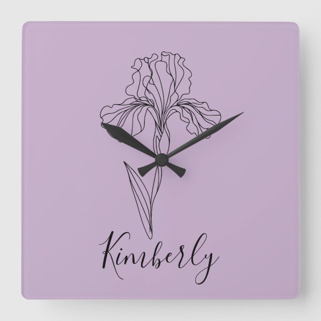 Personlig namn februari iris Birtud Flower Fyrkantig Klocka (Framsida)