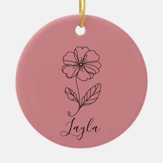 Personlig namn februari, primrose Birkelblomma Julgransprydnad Keramik (Framsidan)