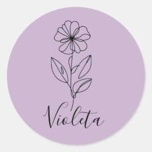 Personlig namn februari violett Birth Flower Runt Klistermärke