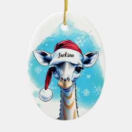 Personlig Namn Festive Santa Giraffe jul Julgransprydnad Keramik