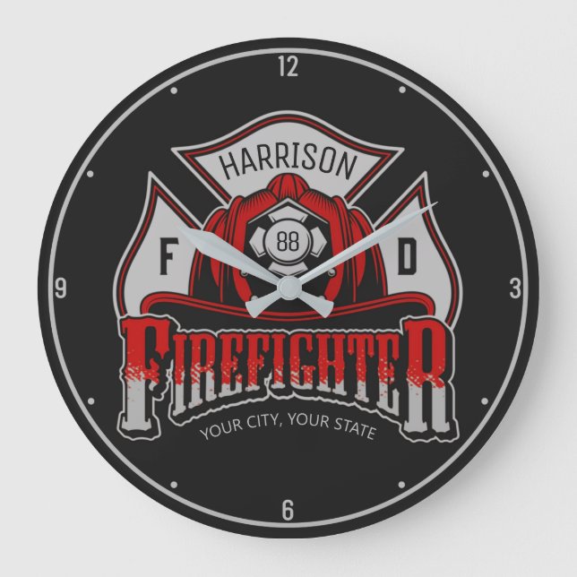 Personlig NAMN Firefighter Helmet Fire Rädding Stor Klocka (Framsida)