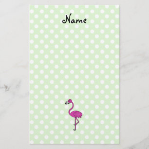 Personlig namn flamingo grönt polka dots brevpapper