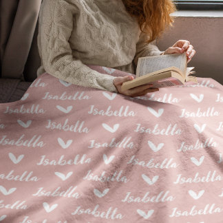  Personlig Namn Fleece Blanket med hjärter