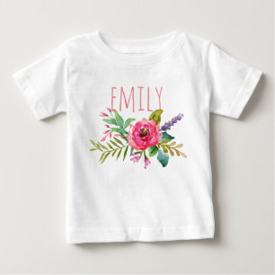 Personlig Namn Flicka Vattenfärgsfärg Blommigt-2 Tee Shirt
