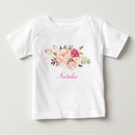 Personlig Namn Flicka Vattenfärgsfärg Blommigt 6 T-shirt