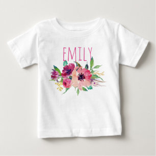 Personlig Namn Flicka Watercolor Blommigt-9 Tee