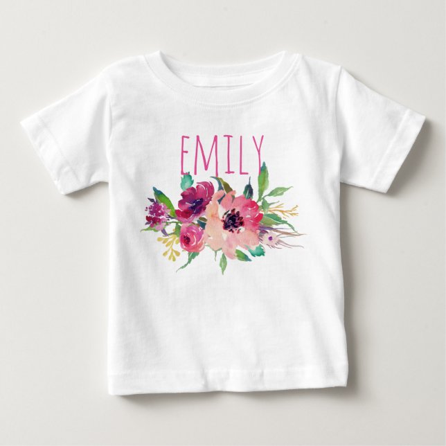 Personlig Namn Flicka Watercolor Blommigt-9 Tee (Framsida)